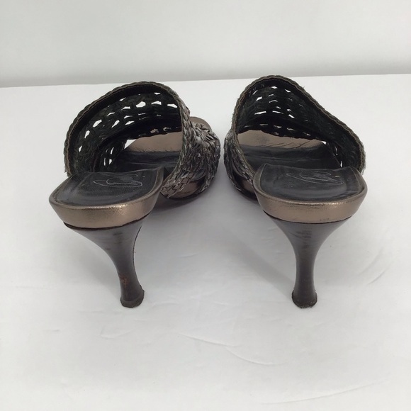 Donald Pliner Alita Leather Metallic Gunmetal Woven Slip-On Mule Heel Size 7.5 N - Picture 5 of 10